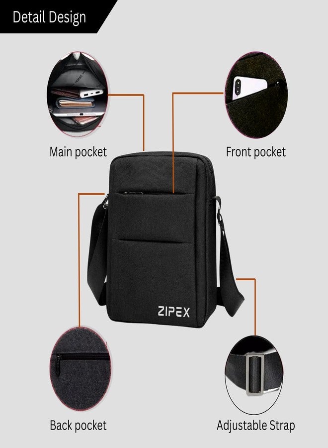 ZIPEX Black Sling Bag for Men | Adjustable Strap | Crossbody Shoulder Bag, Stylish Travel, Office & Daily Use Sling Pouch | Side bag - Image 3